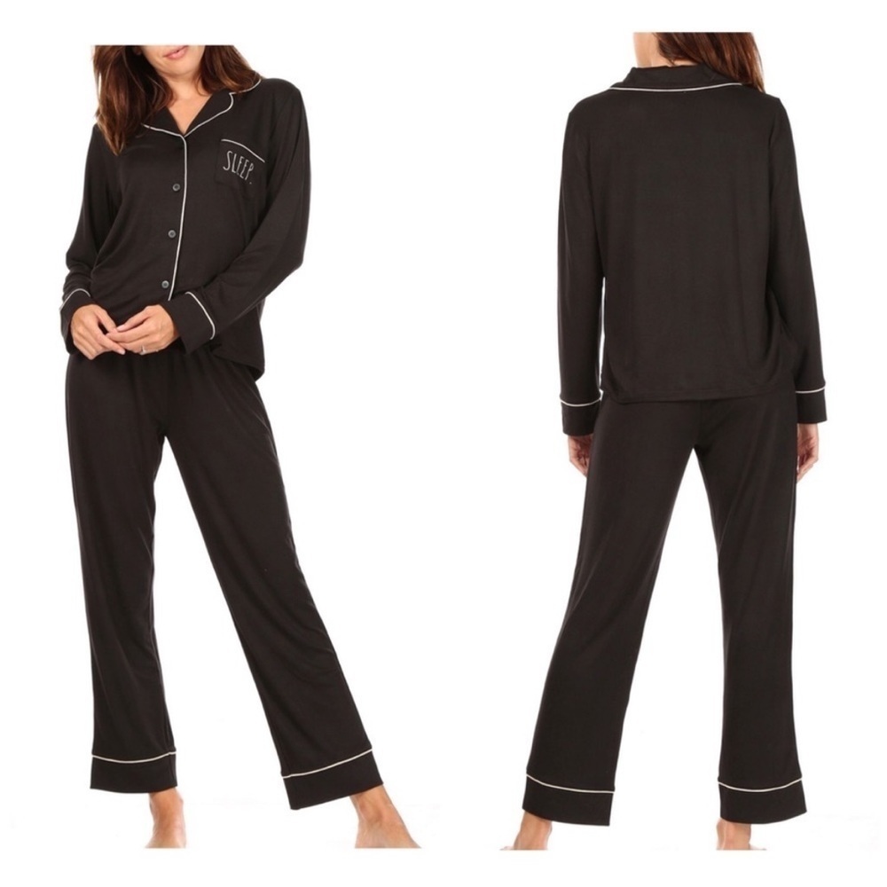 Rae Dunn โSleepโ Pajama PJ Lounge 2 Piece Set Black White Womenโs Largeโ NWT